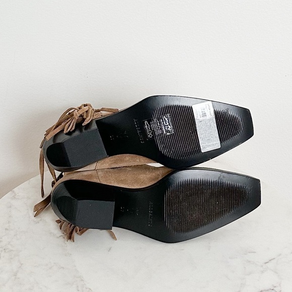 All Saints NEW Layla Cognac Sand Suede Fringe Zip Heel Ankle Booties Size 7 - Picture 11 of 12